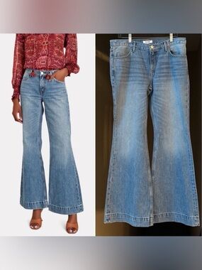 New Re/Done 70s Low Rise Bell Bottom Jeans in Lake Blue, Size 30.